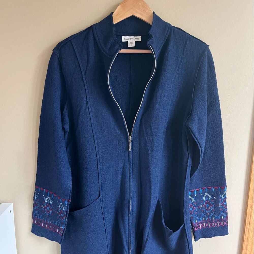 Coldwater Creek Wool Blend Blue Tunic full-zip Sweater size S